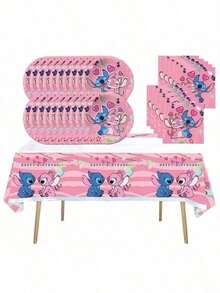 41pcs Stitch Theme Party Set, Suitable For 10 People, Disposable Birthday Party Tableware, Including Plates, Cups And Napkins. Holiday Decoration Supplies, Suitable For Camping, Picnic, Backyard BBQ And Party Decoration, Also Ideal Decoration For Halloween, Christmas And Party, And A Great Surprise Gift For Fans. - Multicolor - View 11