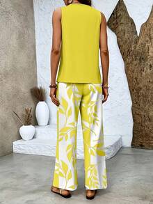 Conjunto Elegante de Cardigán y Pantalón en Color Sólido - Albaricoque - Ver 6