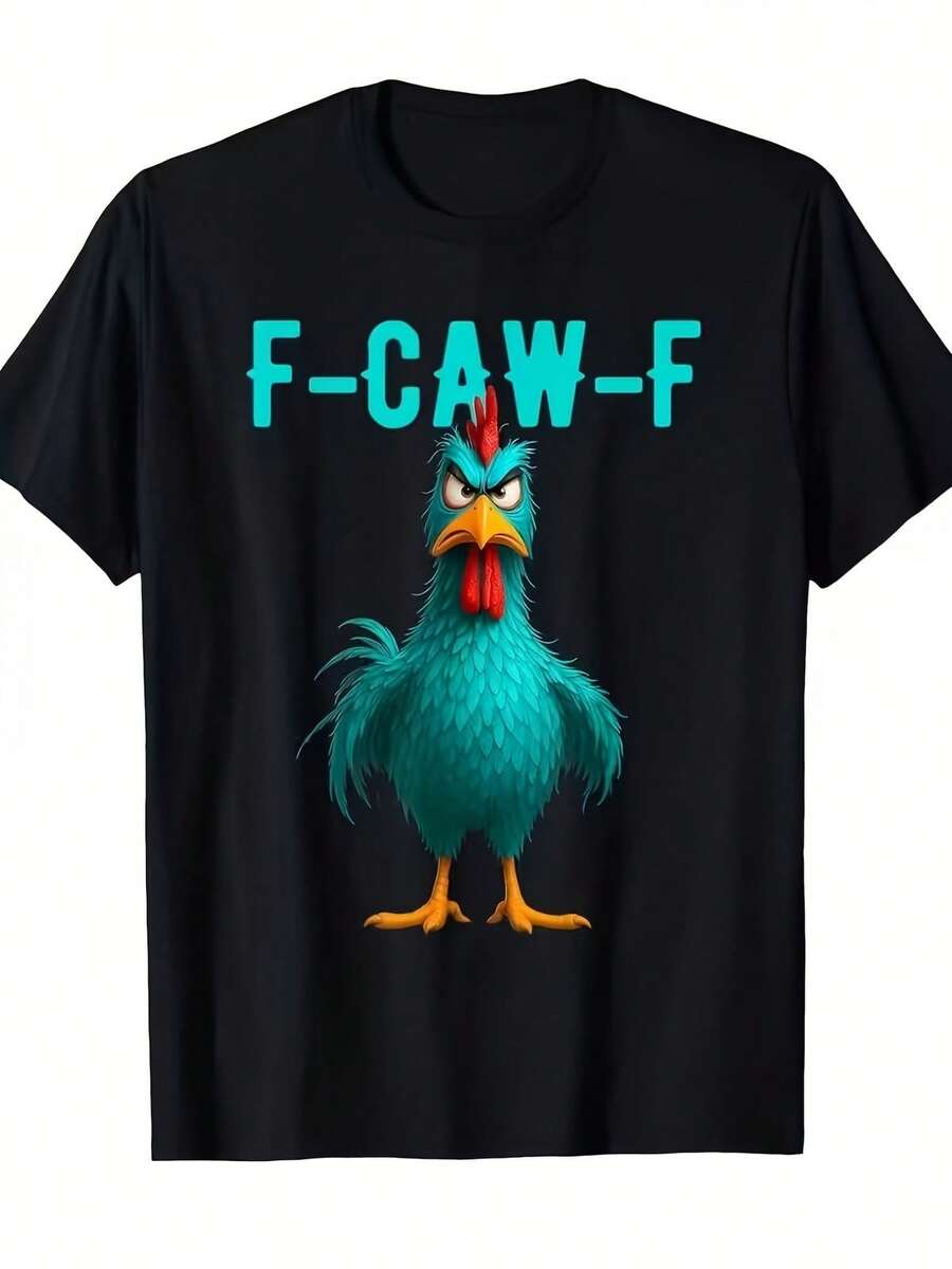 Camiseta Divertida de Pollo F-Caw-F y Gallo Enojado - Adecuada para Ropa Casual - Camiseta de Cuello Redondo Lavable a Máquina con Eslogan FCAWF, Estampado Humorístico de Aves, Para Todo el - Multicolor - Ver 1