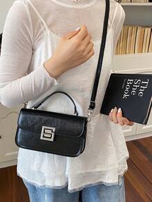 Tas Tangan Kecil Vintage Premium untuk Wanita, Tas Tote Persegi Kulit Minyak Baru, Tas Selempang Bahu Serbaguna yang Modis - Hitam - View 7