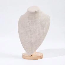 亞麻布項鍊展示台 半身胸像珠寶收納架 木質底座 吊墜項鍊耳環托架 珠寶展示道具 適用於商店櫥窗展示 - 彩色 - 查看 9