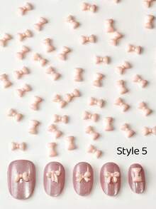 100件夏季閃亮粉色緞帶蝴蝶結美甲配件，Y2K亮片樹脂美甲零件，美甲鑽石美甲水鑽美甲飾品美甲用品DIY美甲裝飾 - 粉色 - 查看 8