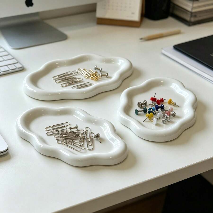 3pcs Cloud-Shaped Jewelry Trays, Asymmetrical Jewelry And Key Storage Boxes, Aesthetic Cosmetic Storage Boxes, Suitable For Bedroom/Bathroom, Cute Easy Decor Storage Trays, Jewelry Storage Trays