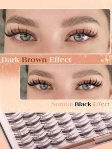 Brown Natural Wispy Eyelash Clusters, Anime Eyelash Clusters, Pointed Eyelash Extensions, C-Curl Single Eyelash Extensions, Pointed Single Eyelash Extensions, 8-16mm Eyelash Clusters With Base, DIY Home Eyelash Extensions - D - View 4