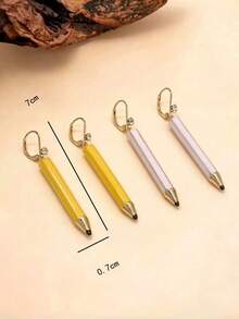 1 Pair Fashion Minimalist Zinc Alloy Pencil Shaped Women's Earrings, Graduation Season, Back To School Season, Teacher Student Holiday Gift, Theme Party, Vacation, Daily Outfit Matching - Pencil Earrings - View 2