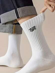 1/5 Pairs Men's Sports Socks, Fashionable Minimalist, Moisture-Wicking, Breathable, Comfortable, Not Stuffy, Suitable For Daily Wear, Sports And Outdoor Activities, All Seasons - Multicolor - View 2