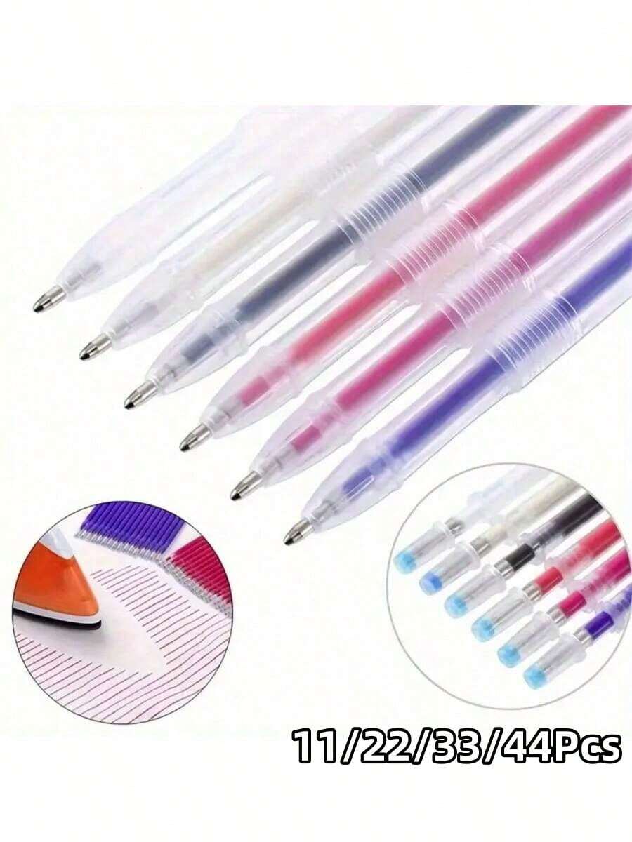 11/22/33/44Pcs 10pcs Mixed Color High Temperature Disappearing Fabric Marker Refills With 1pc Pen Case, Heat Erasable Pen, Fabric Marker, For Tailoring Sewing And Quilting Clothing, Multi-Color