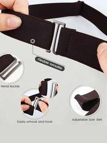 1/3pcs Plus Size Belts For Women, Invisible Stretch Belt For Women Plus Size, No Show Belts, Elastic Strap Flat Buckle Adjustable - Black Buckle - View 2