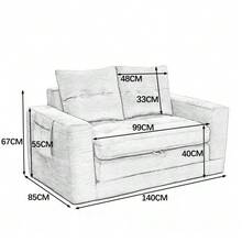 Two-Seater Sofa, Ideal For Lying Down And Sitting, With Widened Armrests And Side Pockets - Suitable For Living Room, Bedroom And Office, Grey - Dark Gray - View 2