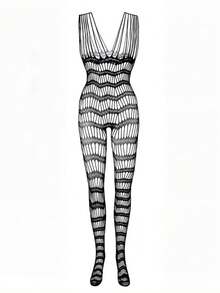 Jumpsuit/Baju Tidur Pria Model Terusan Berenda Jaring Hitam dengan Karet Elastis - Hitam - View 5