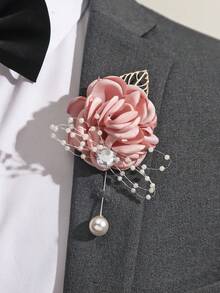 1pc/4pcs Unisex Pink Rose Glitter Brooch, Vintage Elegant Corsage Pin For Parents, Groom And Bride, Wedding Decor, Evening Party, Ball, Party, Event, Cocktail Party, Gathering Accessory - Pink - View 2