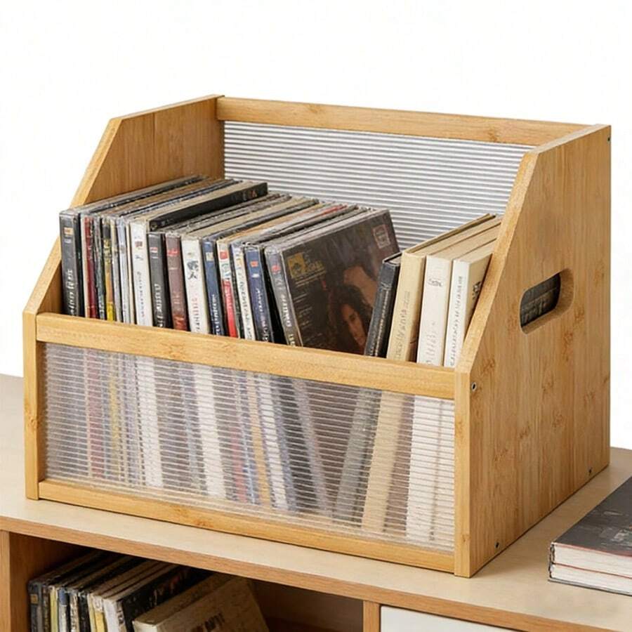 Vinyl Record Storage Crate Bamboo Record Holder CD Albums Magazine Storage Box - View 1