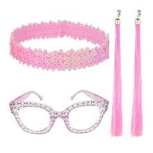 3pcs Disco 70s/80s Shiny Party Costume Accessories Set, Sequin Headband + Decorative Rhinestone Glasses (No Lenses) + Tassel Pendant Ear Clips, Suitable For Cosplay, Halloween Party Accessories, Daily Gathering Supplies, 70s/80s Disco Party - Multicolor - View 19