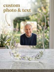 1pc Personalized Acrylic Photo Plaque, Customized Photo & Text Sakura Asymmetrical Floral Memorial Keepsake, Acrylic Photo Frame, Heartfelt Condolence Bereavement Gift, Funeral Memorial Table Decor, Funeral, Memorial Ceremony - Multicolor - View 4