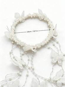 1pc Exquisite Faux Pearl Beaded Tassel Hair Chain Headpiece, Handmade, Suitable For Bride Wedding Party Festival Spring Photography - Multicolor - View 5