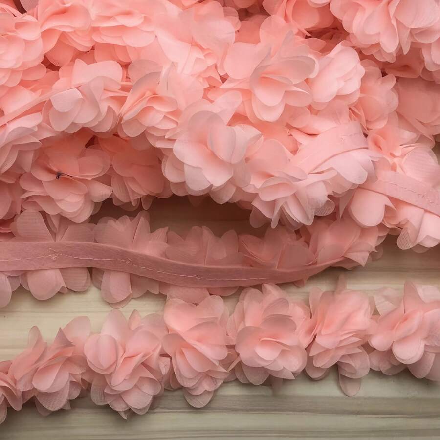 1m/39.37in 3D 雪紡蕾絲手工花朵，鞋子、帽子與衣物 DIY，服飾配件，泳裝裝飾配件
