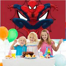 1 Conjunto Autorizado de Decoração de Festa com Tema de Super-Herói de Desenho Animado, Painel de Bottom (210*150/150*100/100*75cm) Bottom Vermelho com Teia de Aranha, Painel de Fotografia Legal com Salto, Decoração de Parede para Festa de Recém-Nascido, Festa de Aniversário, Bottom para Transmissão ao Vivo, Decoração de Estúdio de Fotografia, Adereço - Multicolorido - Visão 6