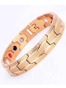 Gold Plated Textured Stainless Steel Adjustable Link Bracelet Collection - Gold Tire Tread - View 1