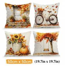 4 Stück Landhausstil Herbstthema Muster Kissenbezüge ohne Füllung, einseitig bedruckte Kissenbezüge, geeignet für Wohnzimmer, Schlafzimmer, Heimdekoration, Ganzjahres-Kissenbezüge - Verschiedenfarbig - Übersicht 13