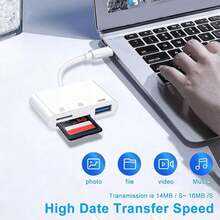 قارئ بطاقة SD 3 في 1 Lightning/USB C، محول بطاقة ذاكرة Type-C مع فتحات SD/Micro SD ومنفذ USB 3.0، توصيل وتشغيل، متوافق مع سلسلة 17/16/15/14/13/12/11/8/7/6/X/XS/XR، أجهزة Android USB-C - مشاهدة 3