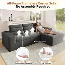 Modular L-Shaped Corner Sofa, Corduroy Fabric, Dark Grey - Dark Grey 4 Seat - View 10