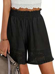 Holiday-Style Fringed Lace Shorts - Black - View 3