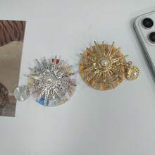 1件優雅太陽圖案手機背部支架，復古珍珠水鑽裝飾可折疊手機支撐架，時尚百搭日常手機飾品，適用於所有智慧型手機 - 彩色 - 查看 4
