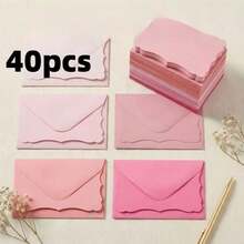40pcs (20 Envelopes + 20 Cards) Pink Wavy Edge Envelopes, 10X7cm Small Gift Envelopes, Suitable For Wedding Invitations, Gift Cards, Handmade Birthday Party, Thank You - Sets - View 5