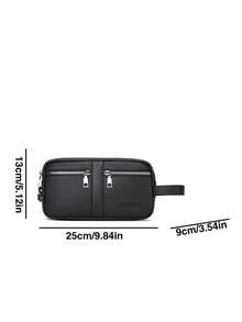 Bolso de muñeca de moda para hombres, diseño de múltiples compartimentos, gran capacidad de almacenamiento de documentos, uso dual para negocios y casual - Negro - Ver 10