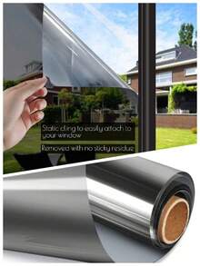 One Way Mirror Privacy Window Film Self Adhesive Daytime Heat Control UV Block Window Tint Black Silver For Home Office Glass Door - 1PC - View 1
