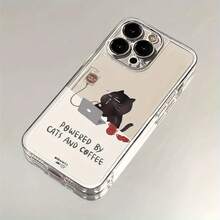 Funny Cat Pattern Phone Case Drinking Coffee While Working, Suitable For IPhone - Clear - View 6