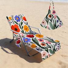 1pc Bohemian Style Floral Microfiber Beach Chair Cover With Pocket, Lightweight And Breathable, Ideal For Travel And Beach Vacation, Poolside Essential | Summer Edition Cover | Portable Beach Cover, Beach Towel - Multicolor - View 6