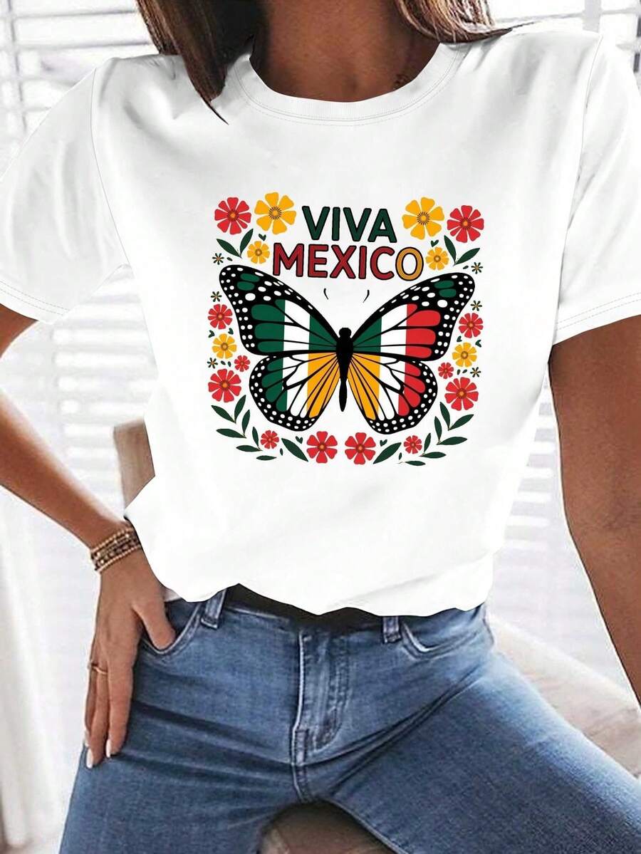NEW Women's Cami With Mexican Flag Design - "Viva México" Design, With Marigold And Cactus Flower Prints - Soft And Breathable 100% Cotton Casual Garment For Everyday Wear - 白色 - 查看 1