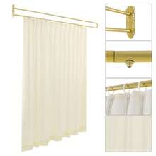 Gold U-Shaped Wall Mounted Room Divider Curtain With Light Yellow Sheer Polyester And Gliding Rings - default - View 4