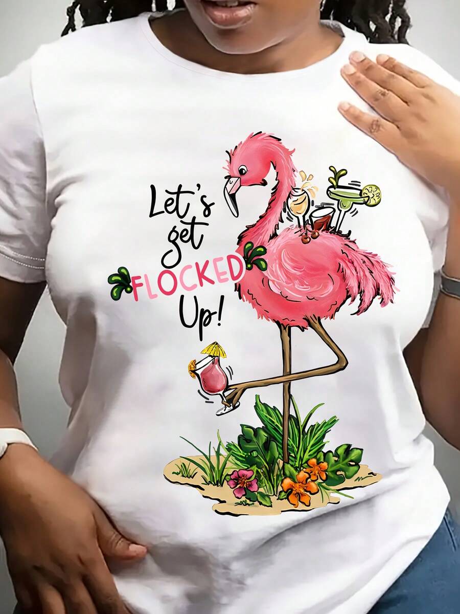 Soft Summer T-Shirt With Flamingo And Drink - White - View 1
