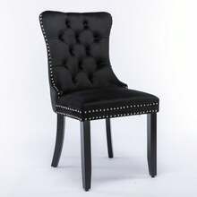 Set Of 2 Tufted Velvet Dining Chairs, Solid Wood Legs, Modern Style For Kitchen And Living Room - Black - View 3
