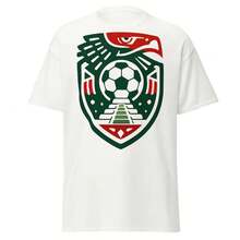 Camiseta de Fútbol con Temática Mexicana El Tri con Escudo del Águila Azteca, Ropa para Fanáticos del Fútbol de Tradición - Blanco - Ver 1