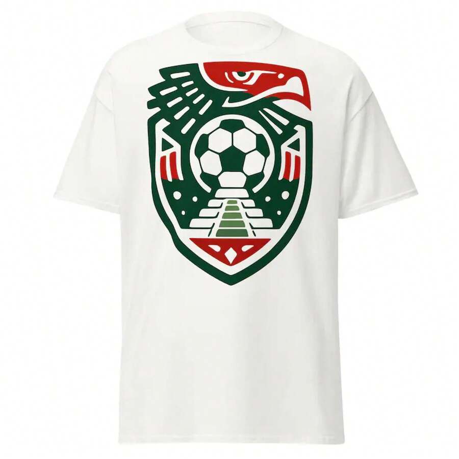 Camiseta de Fútbol con Temática Mexicana El Tri con Escudo del Águila Azteca, Ropa para Fanáticos del Fútbol de Tradición - Blanco - Ver 1
