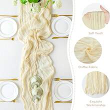 1pc/6pcs 35*71/118/157 Inch Beige Cheesecloth Table Runner And Napkins, Wavy Edge Transparent Country Style Table Runner. Suitable For Wedding Decor Arch, Garden Arch, Bridal Shower, Wedding, Holiday, Valentine's Day, Vacation, Birthday Party - Beige - View 8