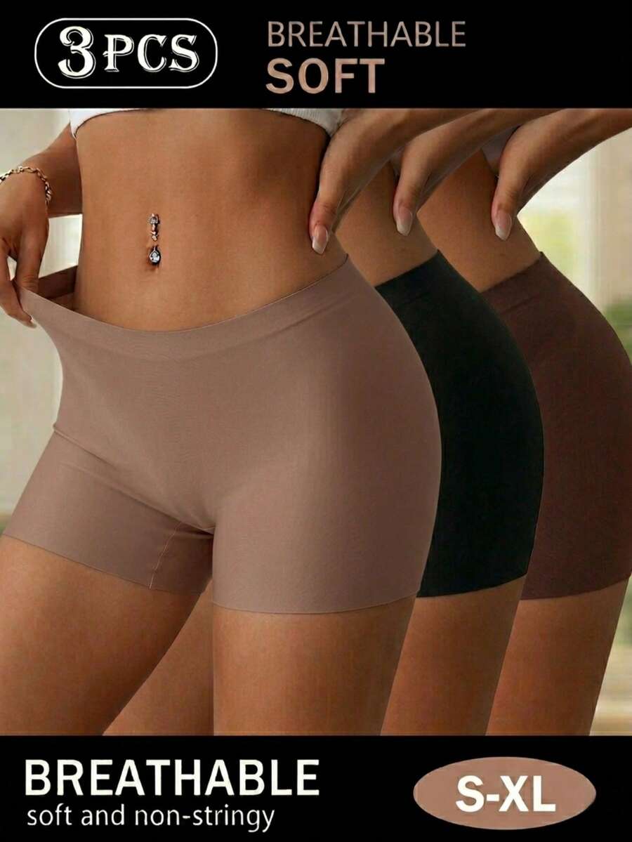 3pcs Comfortable Elastic Seamless Breathable No-Trace Boxer Briefs - Multicolor - View 1