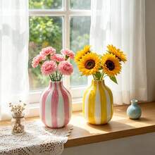 1pc 3.6 Inch Mini Striped Ceramic Vase, Vibrant Colors, Suitable For Office Desk, Window Sill, Living Room And Entryway Table, Home Decor Ornament, Perfect Gift - Multicolor - View 7