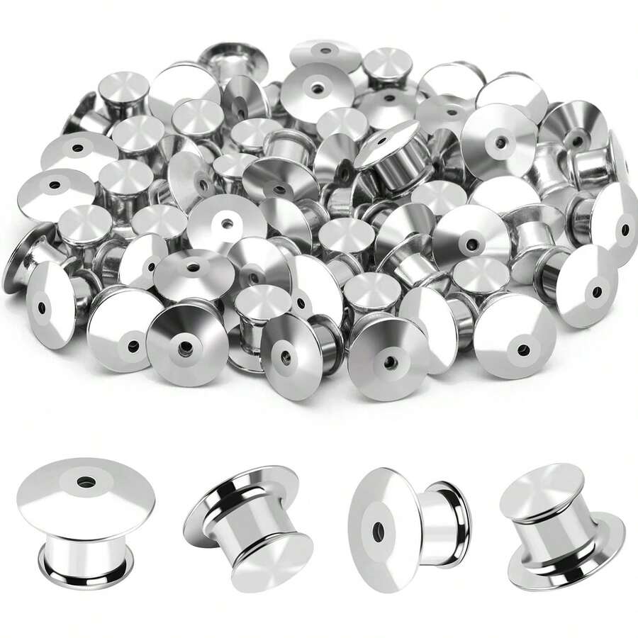 50 piezas de respaldos de pasador con cierre de de metal, diseño de resorte sin herramientas, 0.4 pulgadas para broche/solapa/pin de esmalte, mango antideslizante y antidaño, adecuado para manualidades DIY y distintivos - A - Ver 1