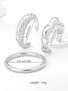 1 Set Open CCB Vacuum Plated Bracelet Set, Non-Fading Asymmetrical Textured Design, Niche Versatile, Stackable Delicate Women's Jewelry, Punk Elegant Elegant Classic Gift For Women - Open Bracelet Set - View 13