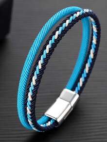 1pc Double Layer Colorful Woven Nylon Rope Bracelet, Magnetic Buckle Woven Rope Wristband, Multiple Colors Available, Handmade, Durable, Suitable For Men And Women, Suitable For Daily Casual And Outdoor Activities - Colorful Double-layer Bracelet - View 1
