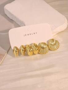 3/9 Pairs Fashionable Elegant Gold-Plated Starfish Shell Multi- Metallic Women's Earrings Set, Suitable For Beach Vacation And Daily Wear (Lightweight CCB Material, Non-Fading) - Yellow Gold - View 14