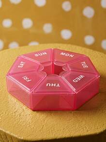 Joivida 1pc Letter Graphic Hot Pink Medicine Storage Box, Portable Plastic Pill Dispenser Box For Household - Hot Pink - View 2
