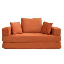 Flieks Multifunctional Freestanding Folding Sofa Bed (Boneless Couch) – Oval Bed With Cushions, Modular Sofa, Corduroy Fabric Cover (173 X 176 Cm), Suitable For Apartments, Living Rooms, Bedrooms - 橘色 - 查看 9