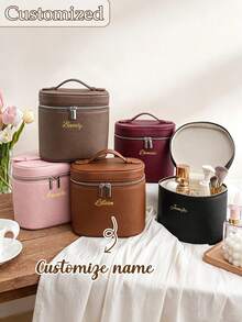 Personalized Initial Letter Makeup Bag Bridesmaid Gift Makeup Bag Leather Makeup Bag Cosmetic Box Jewelry Box Wedding Gift For Her - Multicolor - View 12