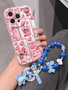 Disney Has Authorized, Phone Case - Chain Set, The Stitch Lilo & Stitch 3D Phone Case Plus A Silicone 3D Stitch Bracelet With Metallic Ring Removable Bracelet, Stitch And Angel Pattern, Compatible With Iphone17/16/15/14/13/12/32/XS/XR/X Plus Pro Max, A Stylish Cartoon Phone Case, The Perfect Gift Choice, Phone Protection, Durable Phone Cover, Great Gift For Friends And Family. - 白色 - 查看 4