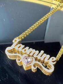 [ZzAi Custom]1pc Customized Text Necklace, Double Layer + Compressed Sand + 12 Birthstone Craft, Heart Necklace, 18K Gold Stainless Steel Customized Jewelry Necklace, Length 45+5cm, Suitable For Valentine's Day, Ramadan And Other Occasions As Daily Decorative Gift - Sand-pressed Version - View 8